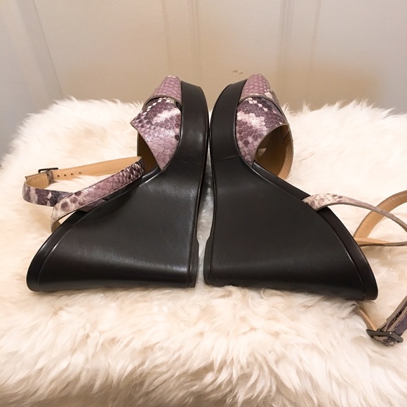 Longchamp leather wedge snake print ankle strap sandals 36 - Picture 4 of 8